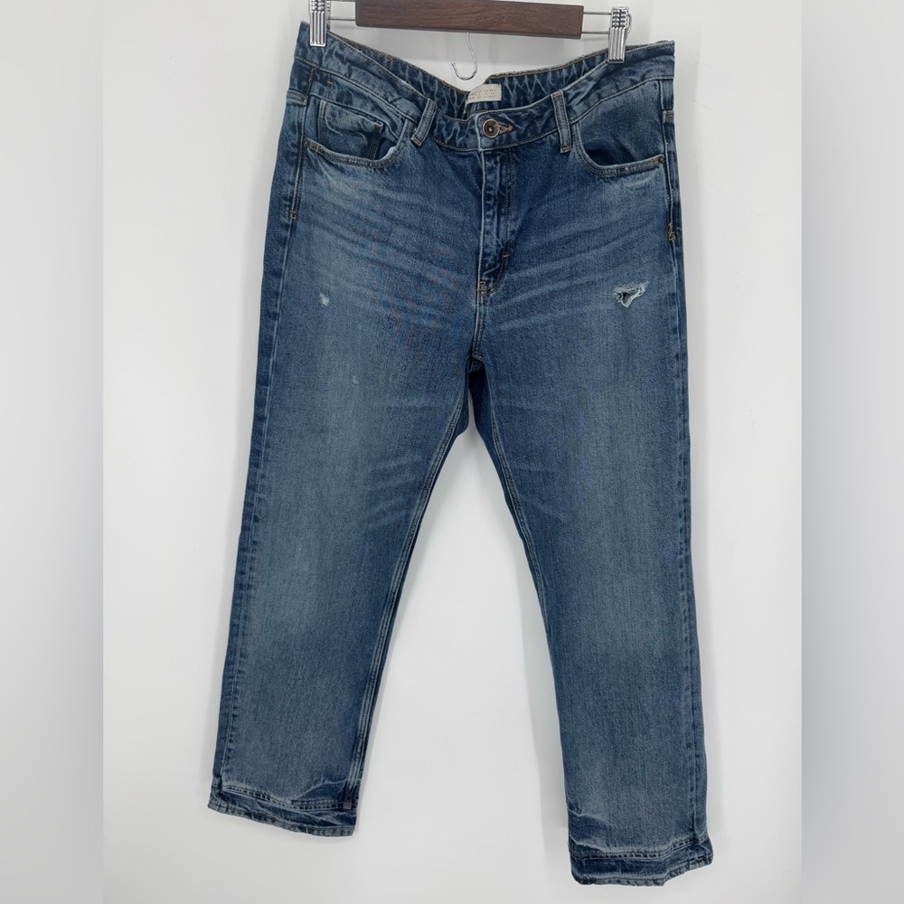 Zara Z1976 Women's Basic Denim Jeans Size 10 Lightly Distressed Medium Wash